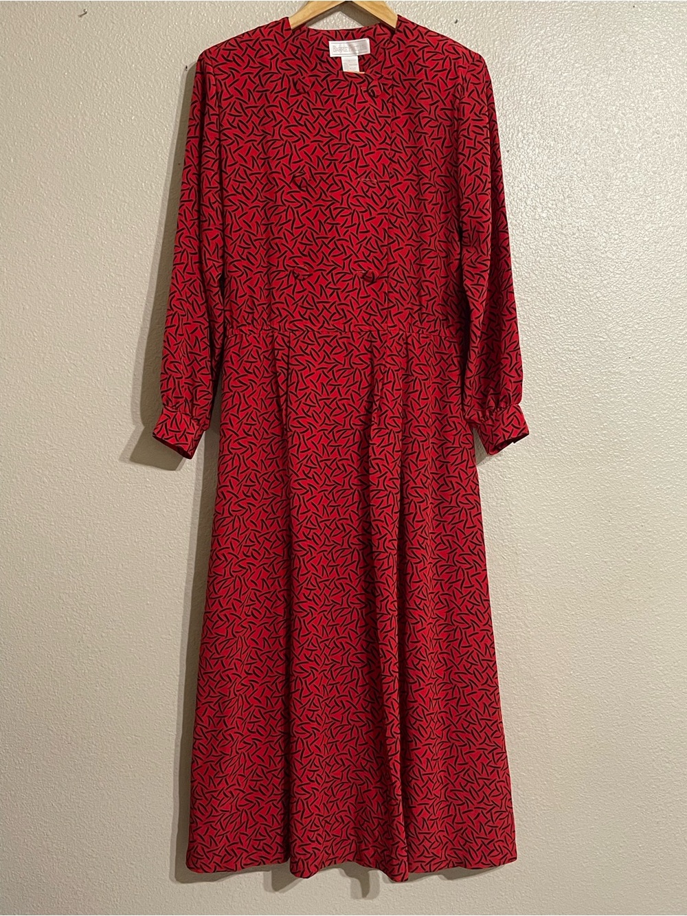 Barrie pace Red Printed Long Sleeve Midi Dress  Vintage
